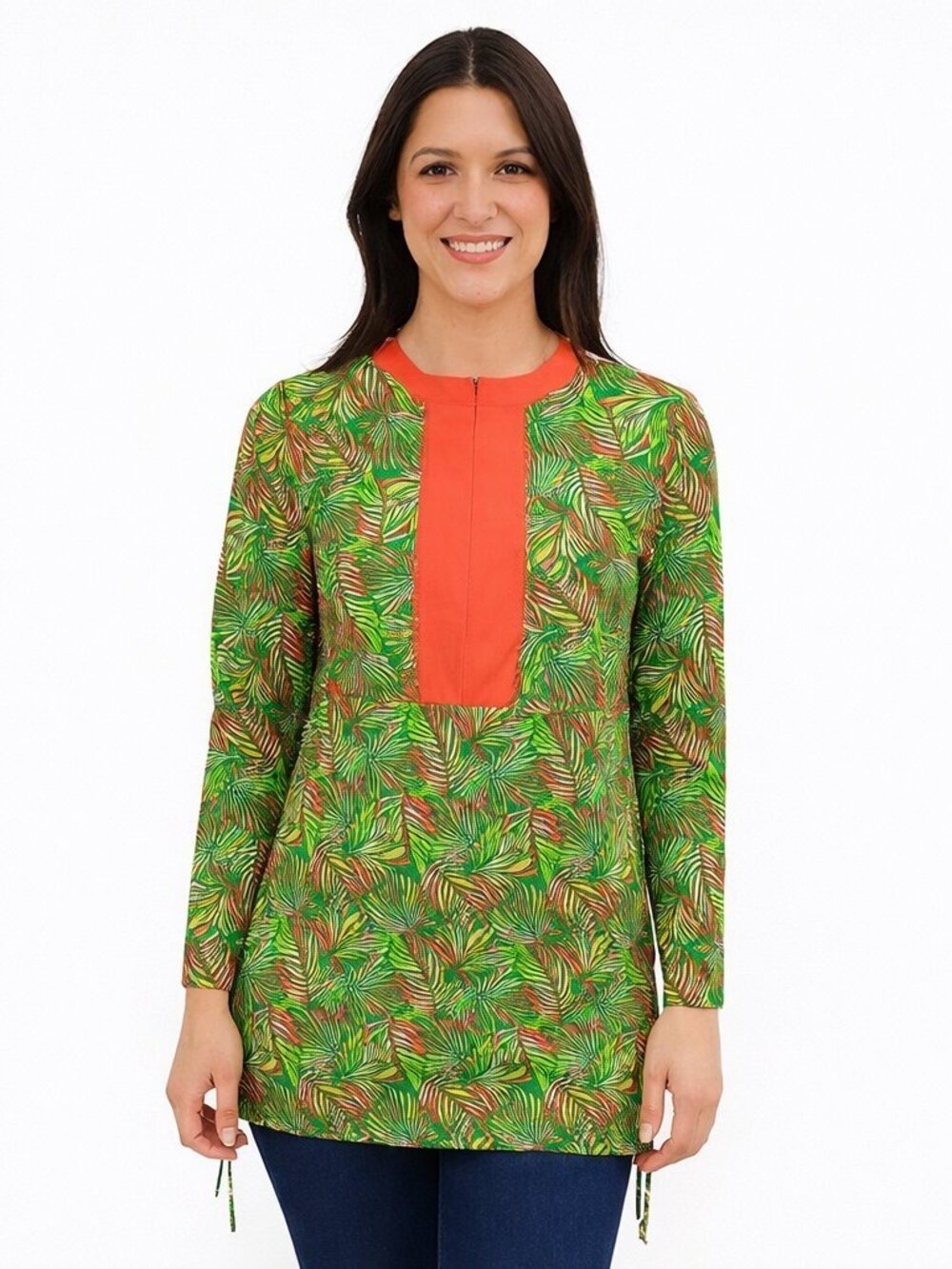 Cabana Life Palm Leaf Print Rashguard Tunic Top Large